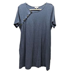 UMGEE Womens Blue Stripe Button Shirt Dress Large